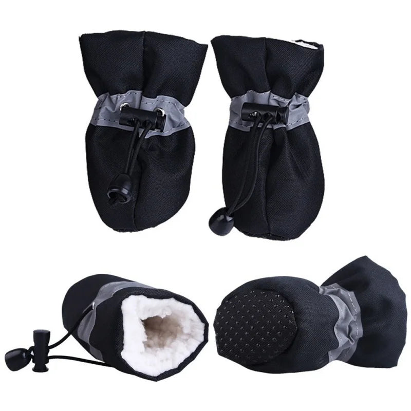 4pcs Waterproof Pet Dog Shoes Winter Plush Anti-slip Rain Snow Boots Footwear Thick Warm For Small Cat Dogs Puppy Socks Booties