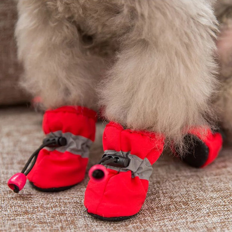 4pcs Waterproof Pet Dog Shoes Winter Plush Anti-slip Rain Snow Boots Footwear Thick Warm For Small Cat Dogs Puppy Socks Booties