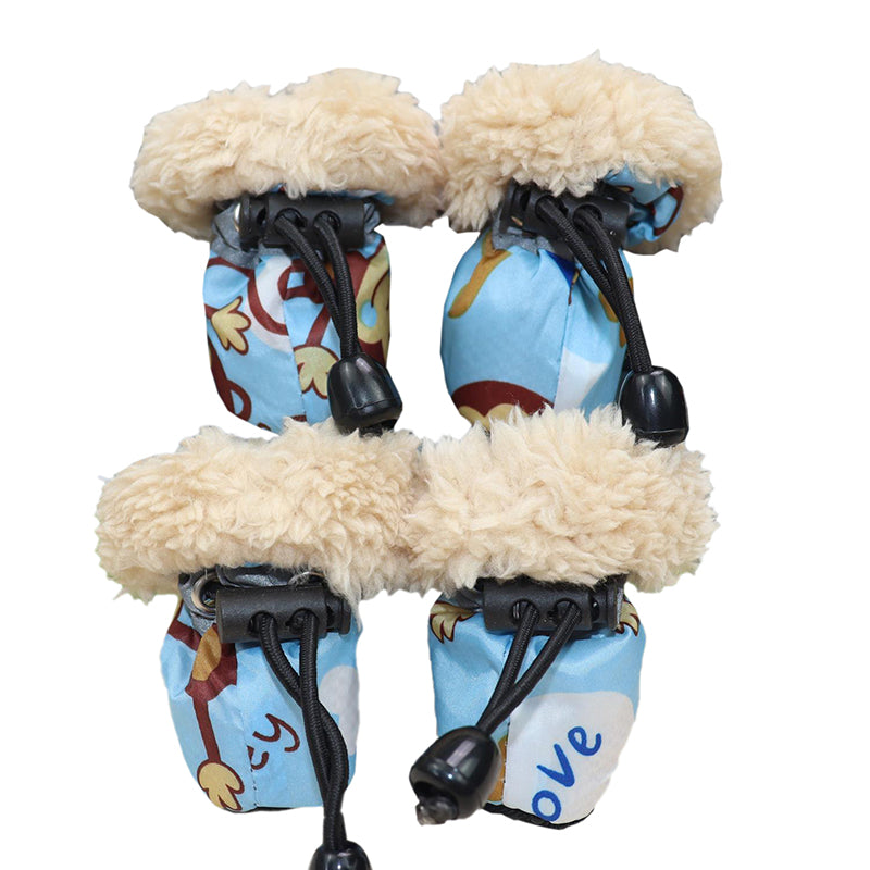 4pcs Waterproof Pet Dog Shoes Winter Plush Anti-slip Rain Snow Boots Footwear Thick Warm For Small Cat Dogs Puppy Socks Booties