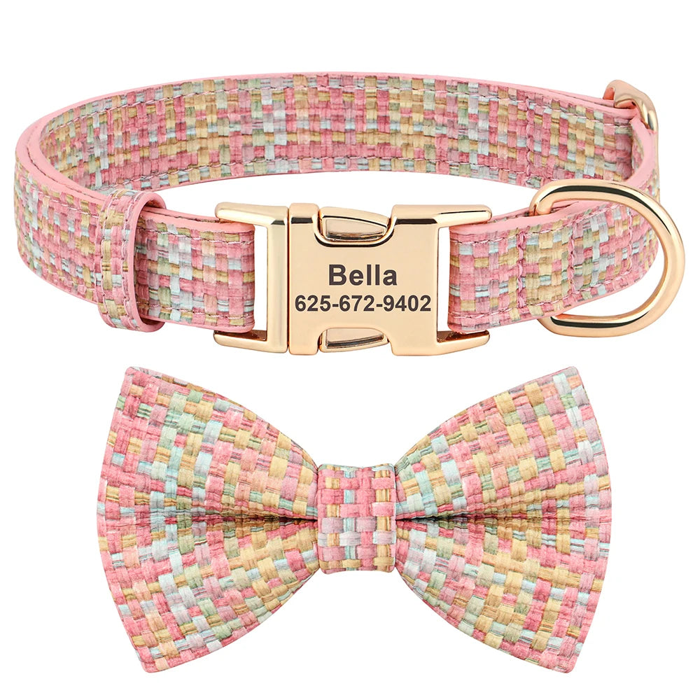 Personalized Leather Dog Collar With Bowknot