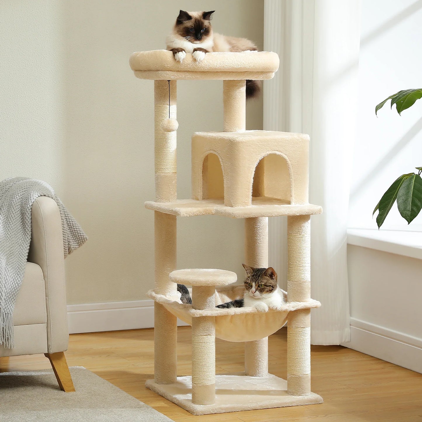 Cat Tree for Indoor Cats, 5-Level Cat Tower for Large Cats with Metal Frame Large Hammock Cat Condo