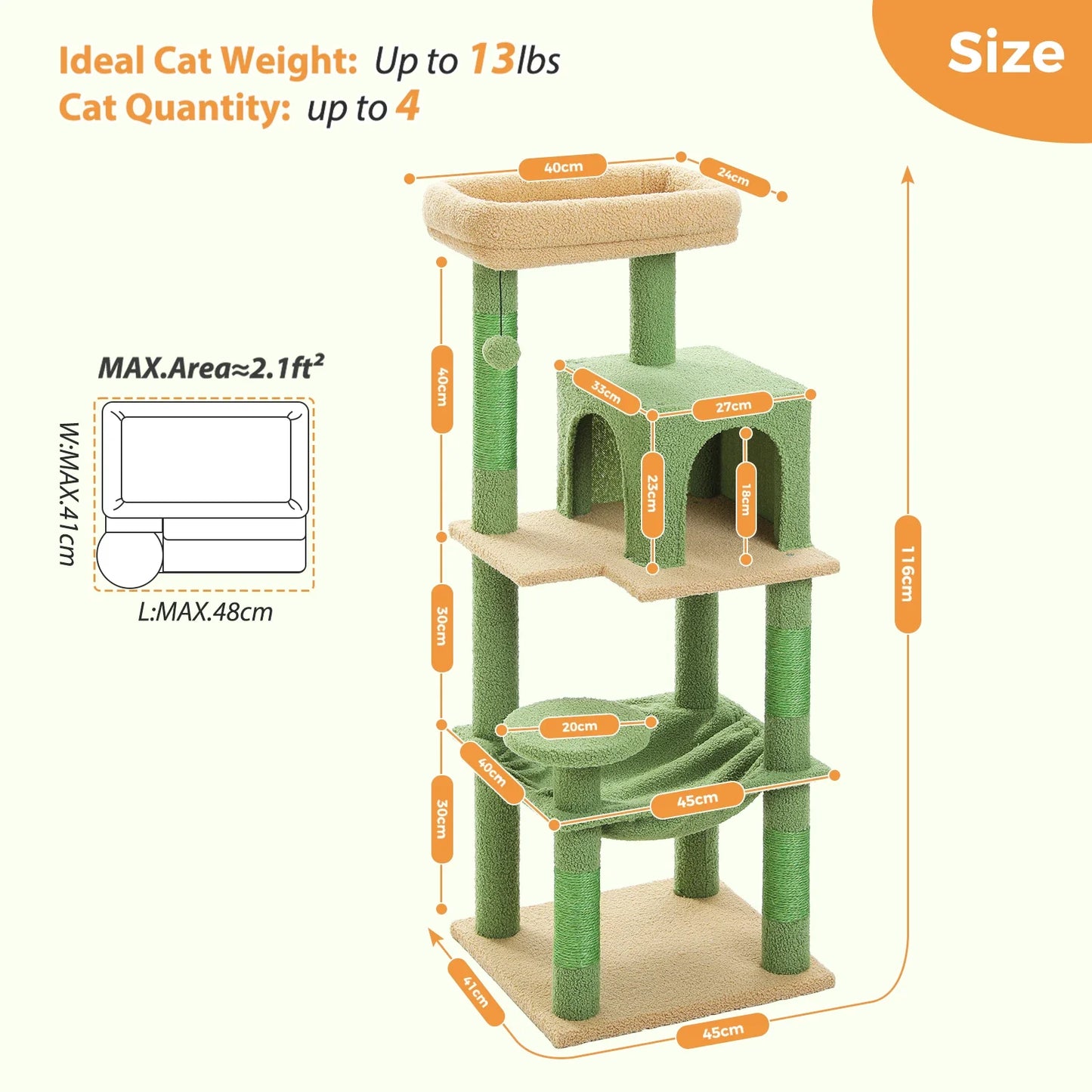 Cat Tree for Indoor Cats, 5-Level Cat Tower for Large Cats with Metal Frame Large Hammock Cat Condo