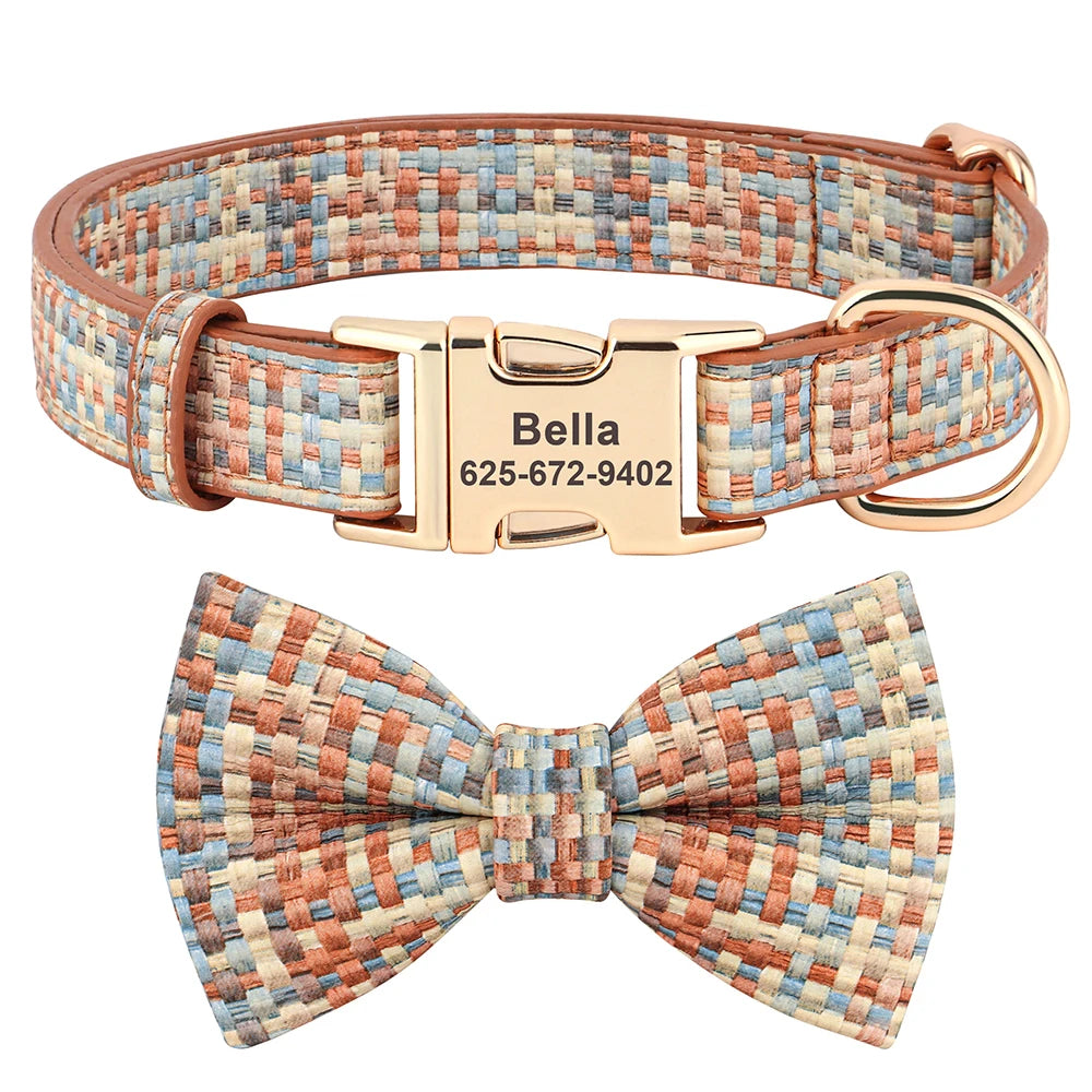 Personalized Leather Dog Collar With Bowknot