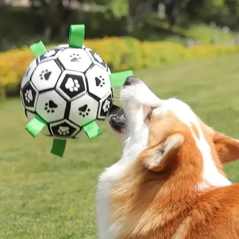 Durable Football Design Dog Chew Toy Interactive Training Ball with Straps