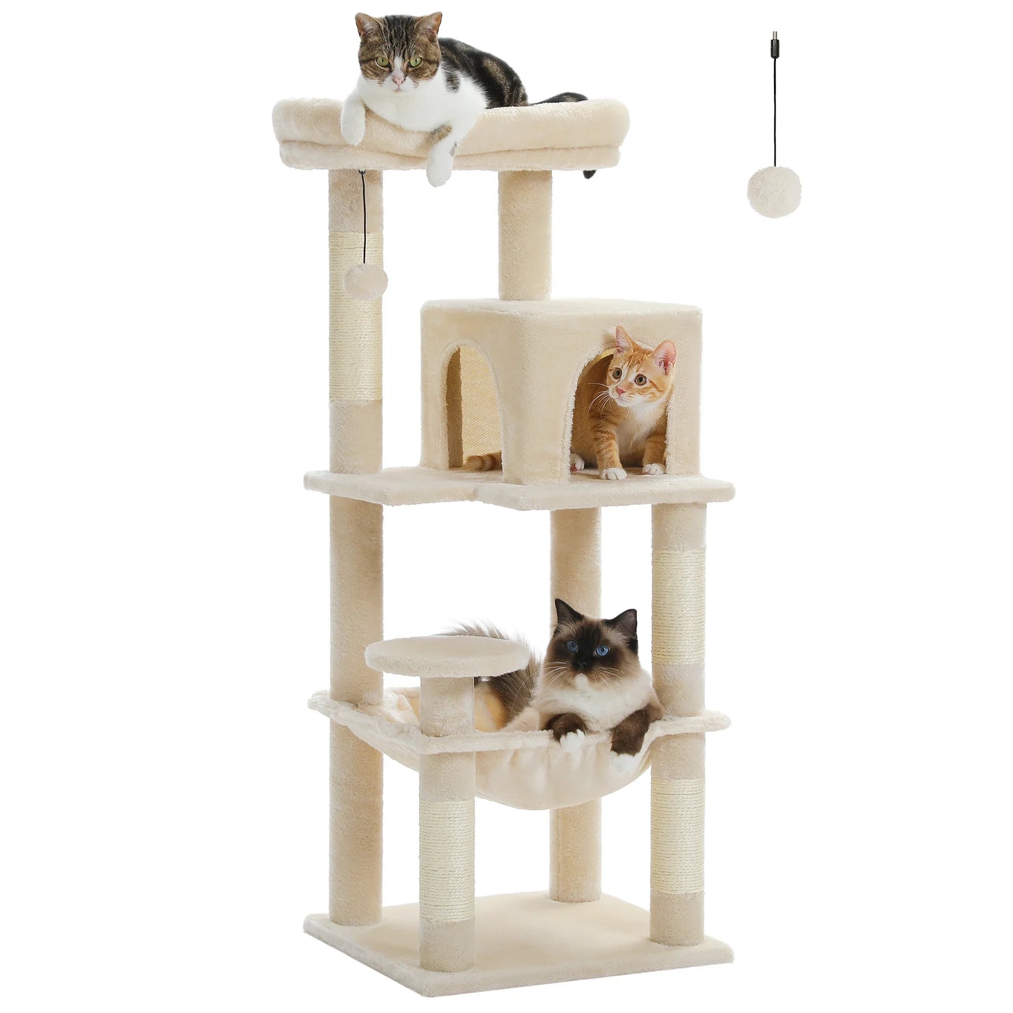 Cat Tree for Indoor Cats, 5-Level Cat Tower for Large Cats with Metal Frame Large Hammock Cat Condo