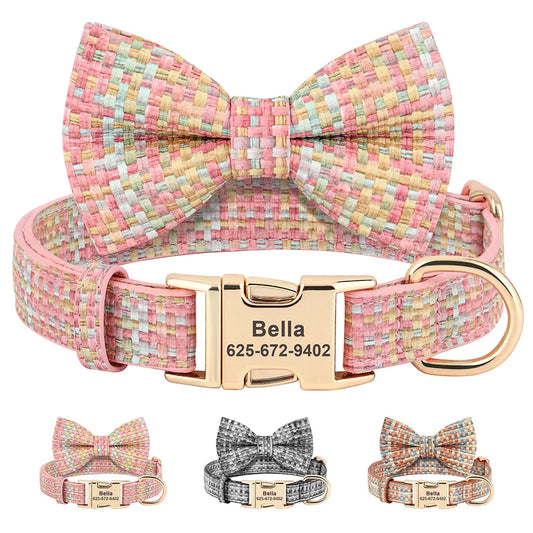 Personalized Leather Dog Collar With Bowknot