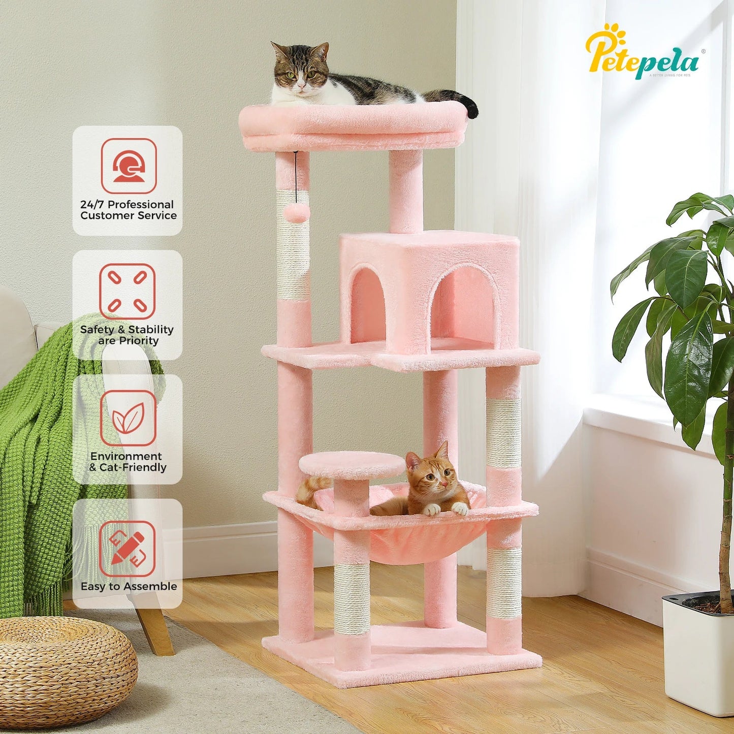 Cat Tree for Indoor Cats, 5-Level Cat Tower for Large Cats with Metal Frame Large Hammock Cat Condo