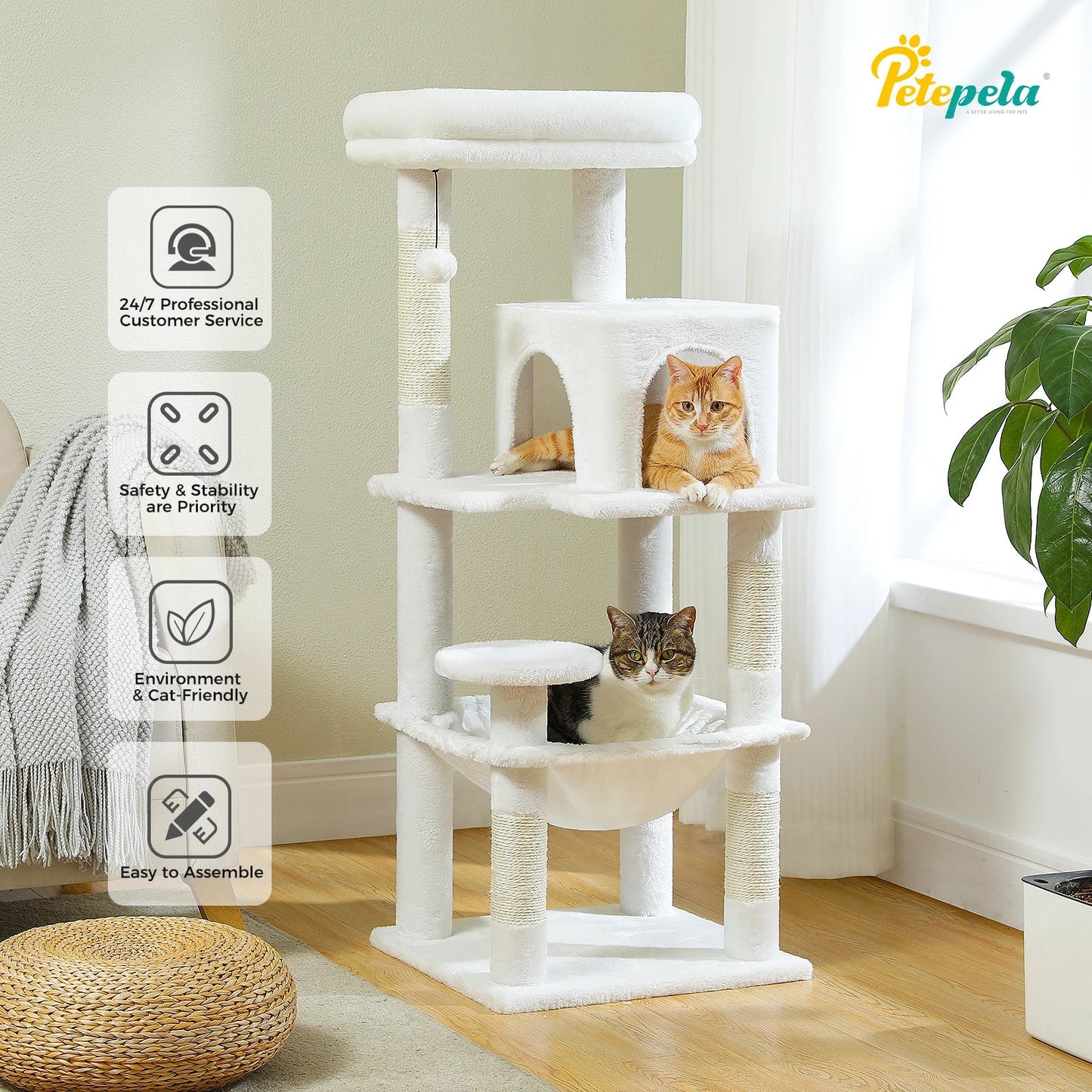 Cat Tree for Indoor Cats, 5-Level Cat Tower for Large Cats with Metal Frame Large Hammock Cat Condo