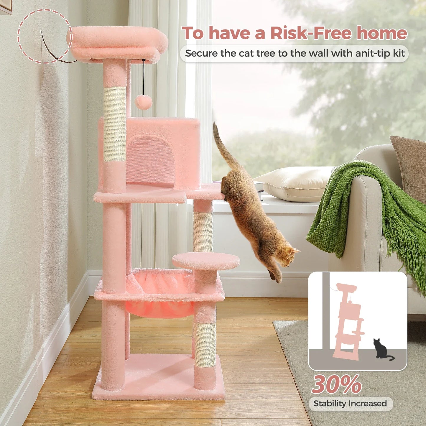 Cat Tree for Indoor Cats, 5-Level Cat Tower for Large Cats with Metal Frame Large Hammock Cat Condo