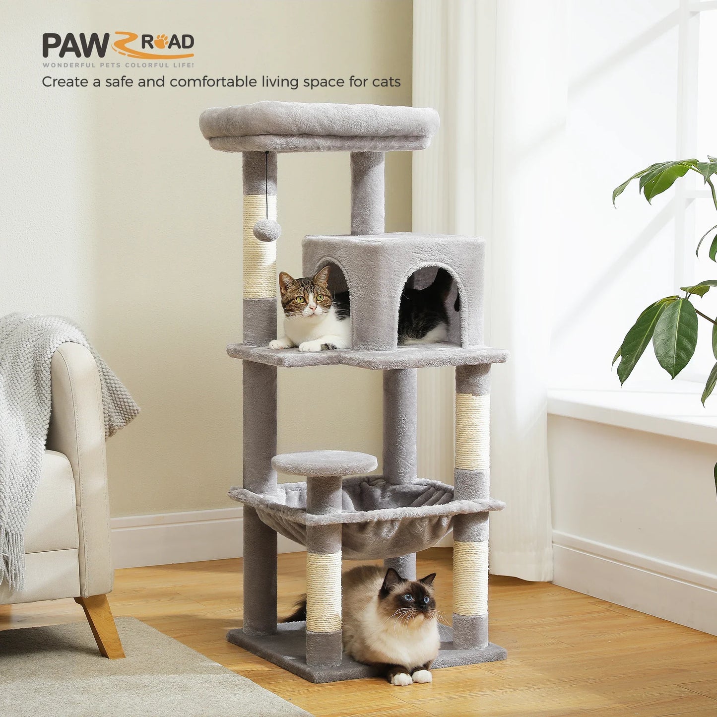 Cat Tree for Indoor Cats, 5-Level Cat Tower for Large Cats with Metal Frame Large Hammock Cat Condo