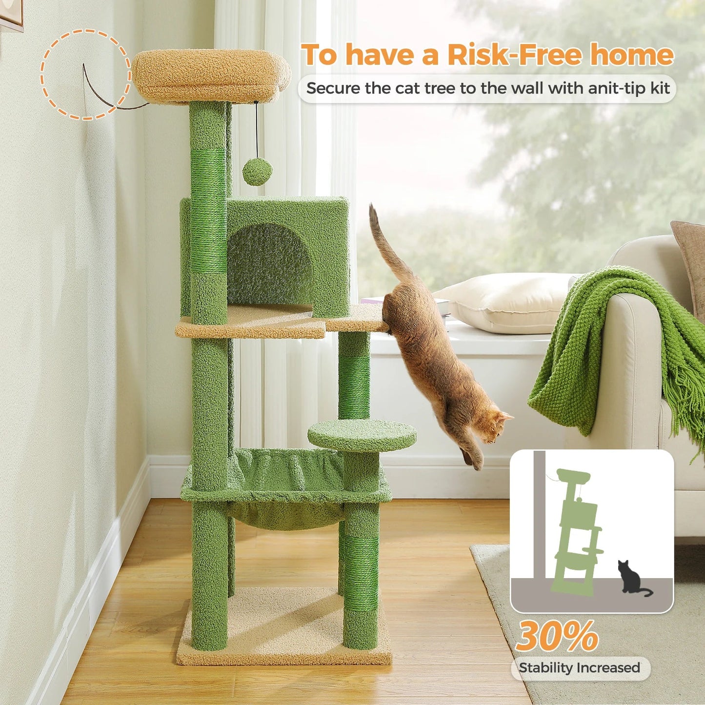 Cat Tree for Indoor Cats, 5-Level Cat Tower for Large Cats with Metal Frame Large Hammock Cat Condo